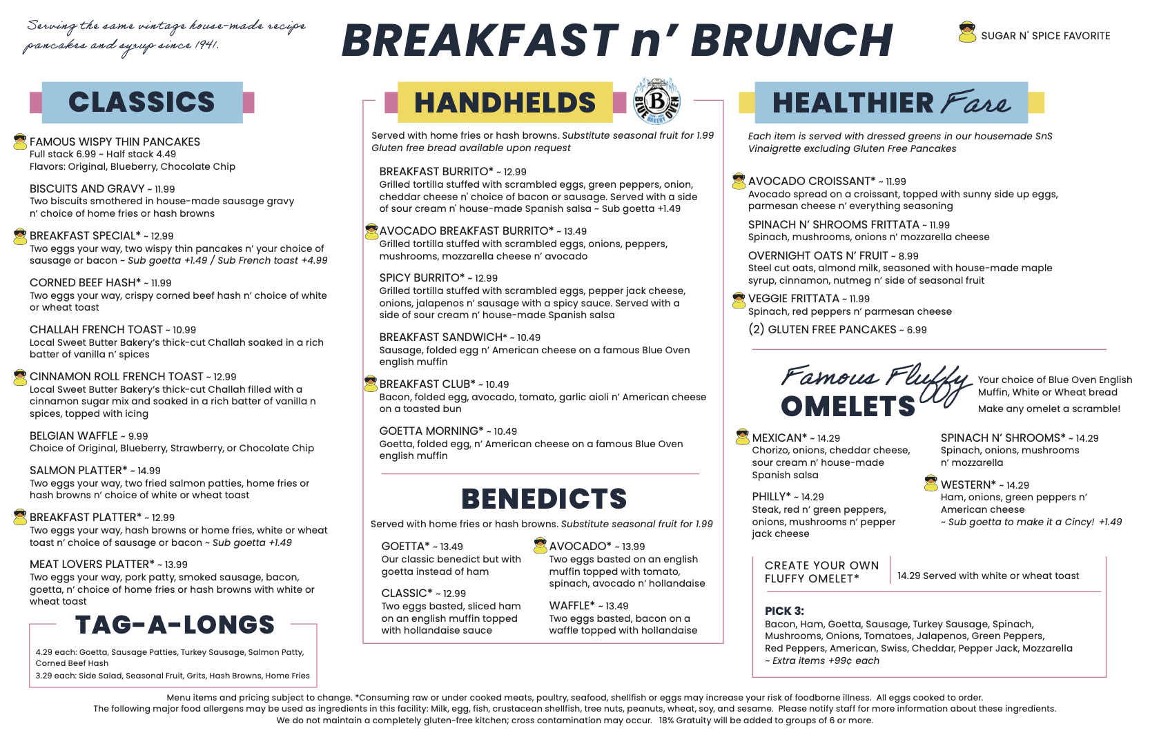 Breakfast Menu Sugar N Spice - OTR, Blue Ash, and Reading Road