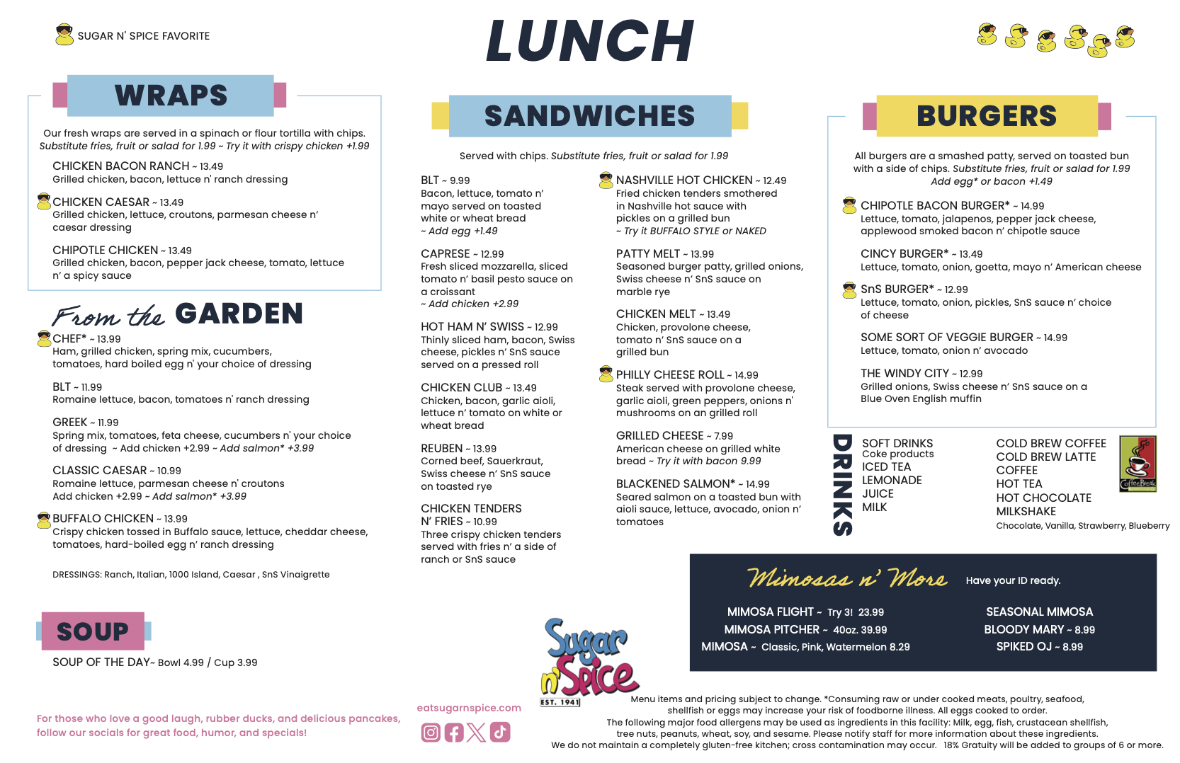 Lunch Menu Sugar N Spice - OTR, Blue Ash, and Reading Road